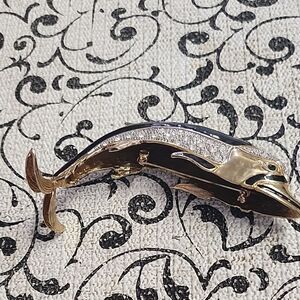 Gold and Black Dolphin Brooch